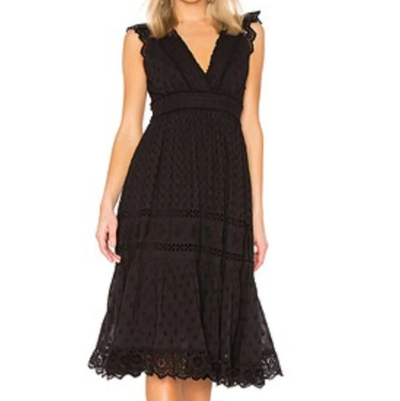 ulla johnson marjorie black noir eyelet lace mid dress - Picture 14 of 14